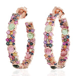 Multicolor Sapphire Tourmaline 18k Rose Gold Hoop Earrings For Women