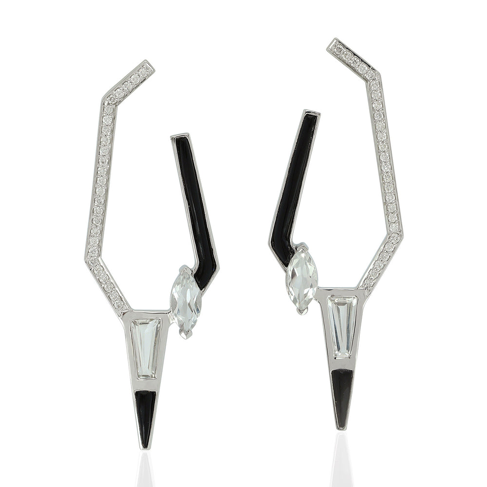Onyx & Topaz Pave Diamond Geometric Drop Earrings in 18K White Gold