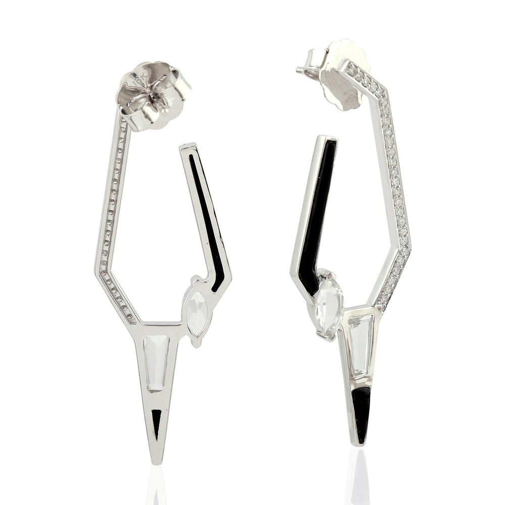 Onyx & Topaz Pave Diamond Geometric Drop Earrings in 18K White Gold