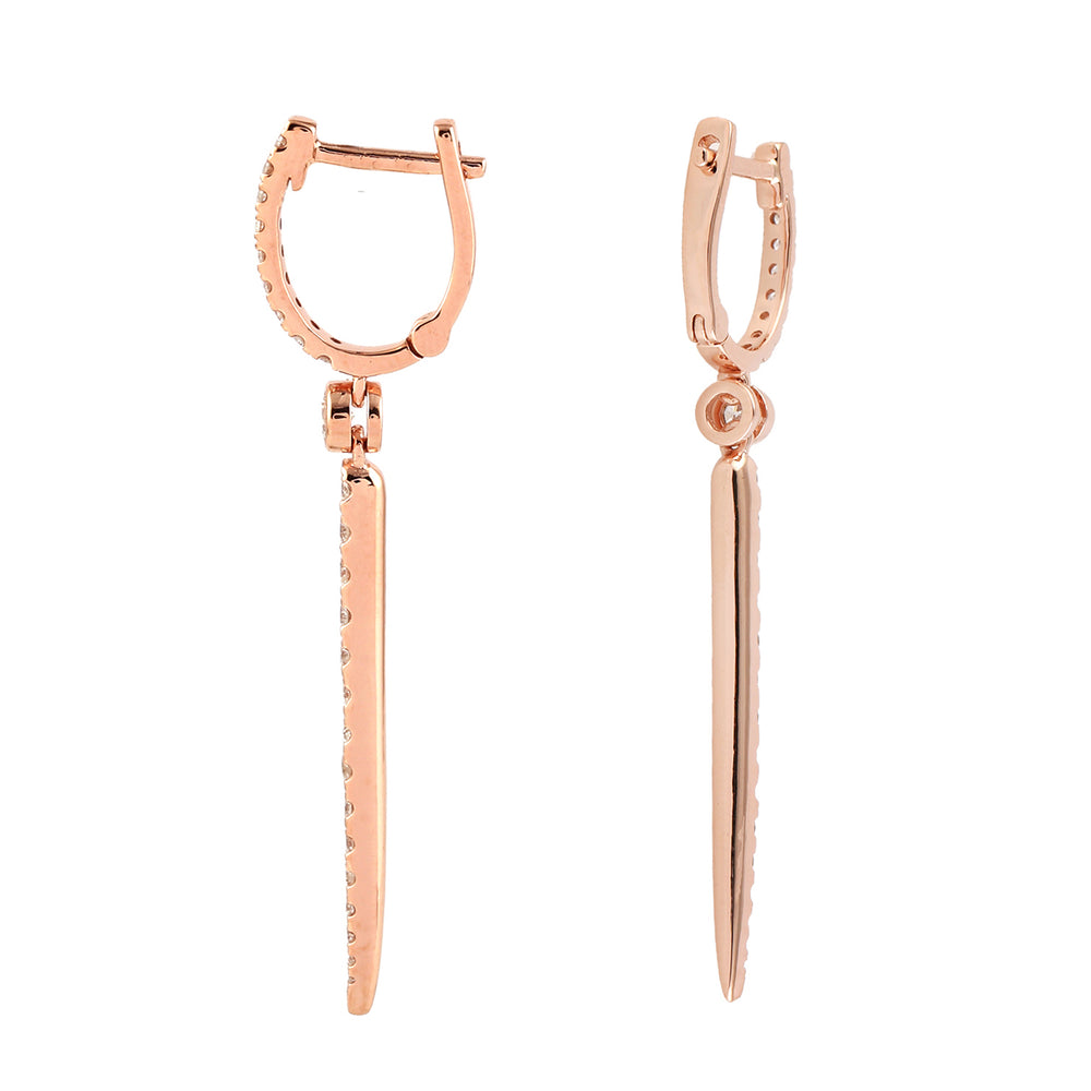 14K Rose Gold Micro Pave Diamond Long Spike Huggies Earrings