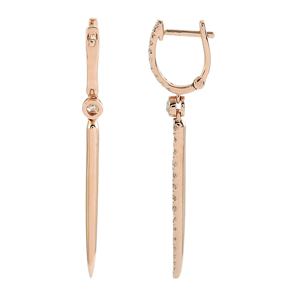 14K Rose Gold Micro Pave Diamond Long Spike Huggies Earrings