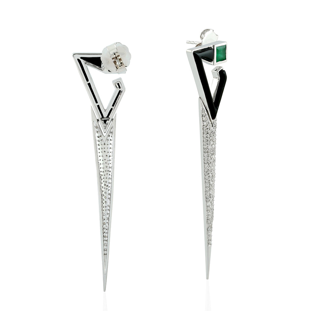 Onyx Square Emerald Micro Pave Diamond Chandelier Earrings In White Gold