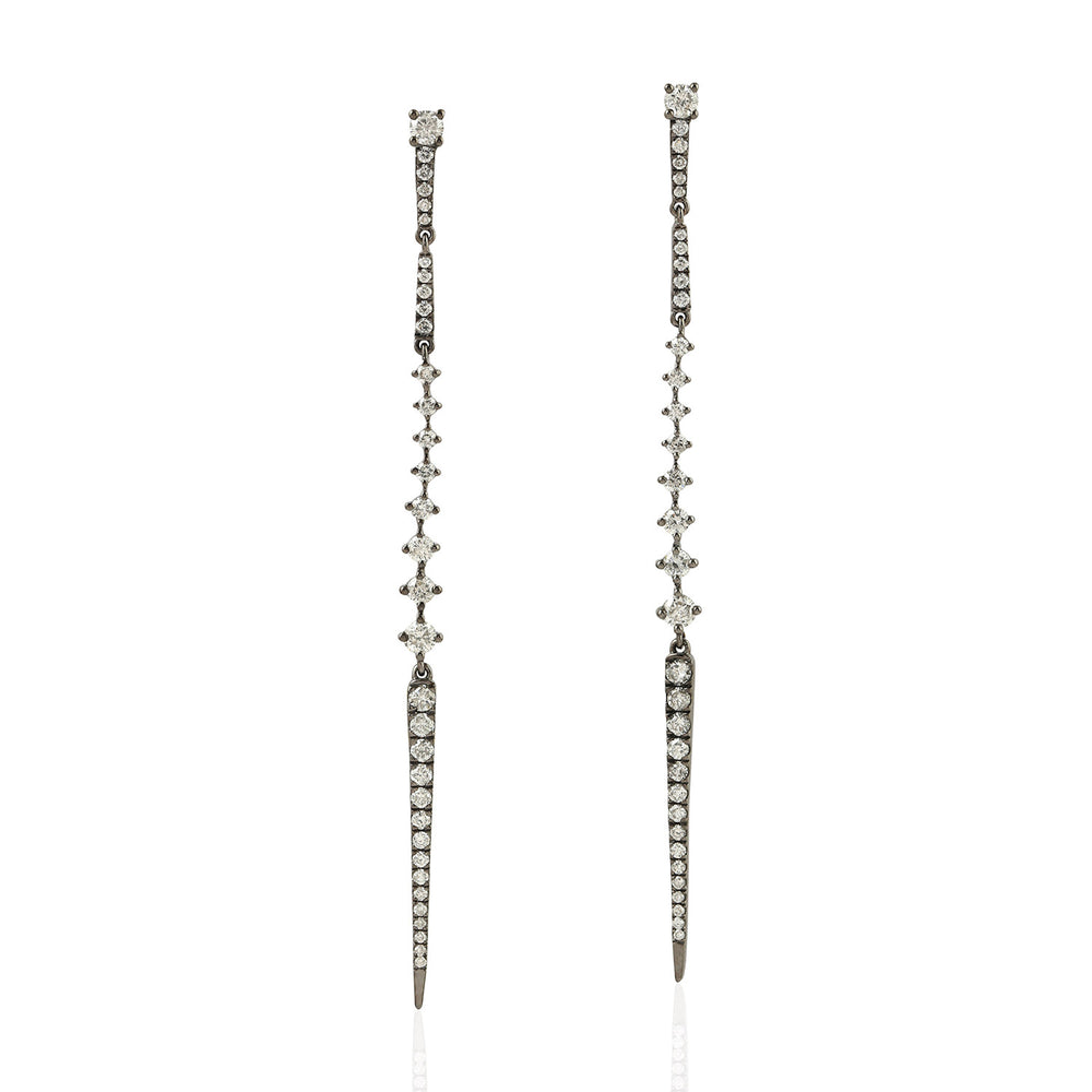 Diamond Linear Spike Dangle Earrings in 18K White Gold