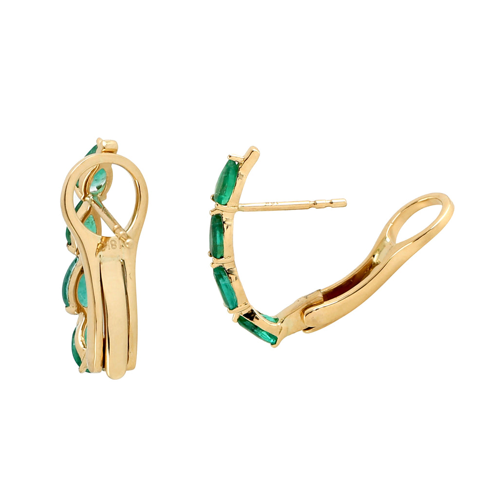 Pear Cut Emerald May Birthstone In 18k Yellow Gold Stud Clip On Earrings