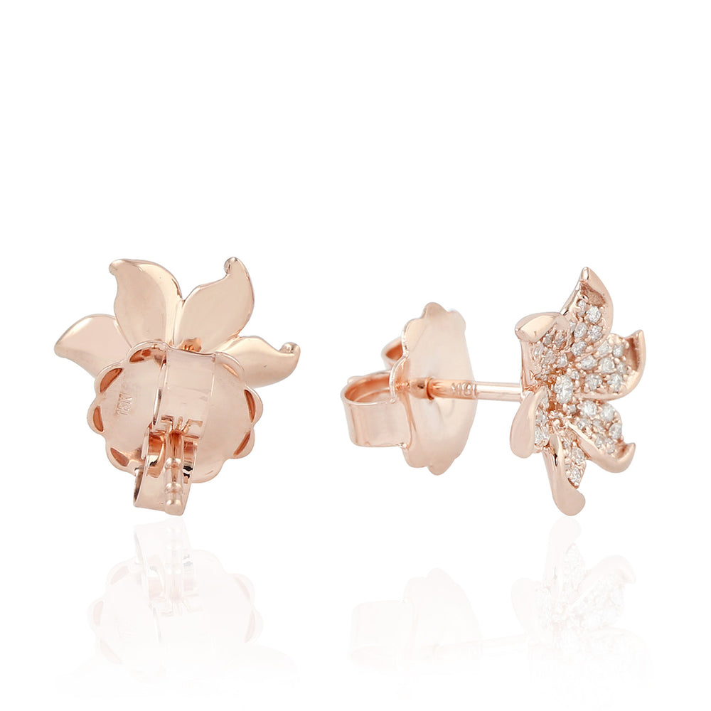 Pave Diamond In 18k Rose Gold Daisy Stud Earrings For Gift
