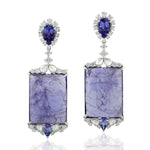 Rectangle Tanzanite Pave Diamond Stunning Danglers For Her In 18k White Gold For Her