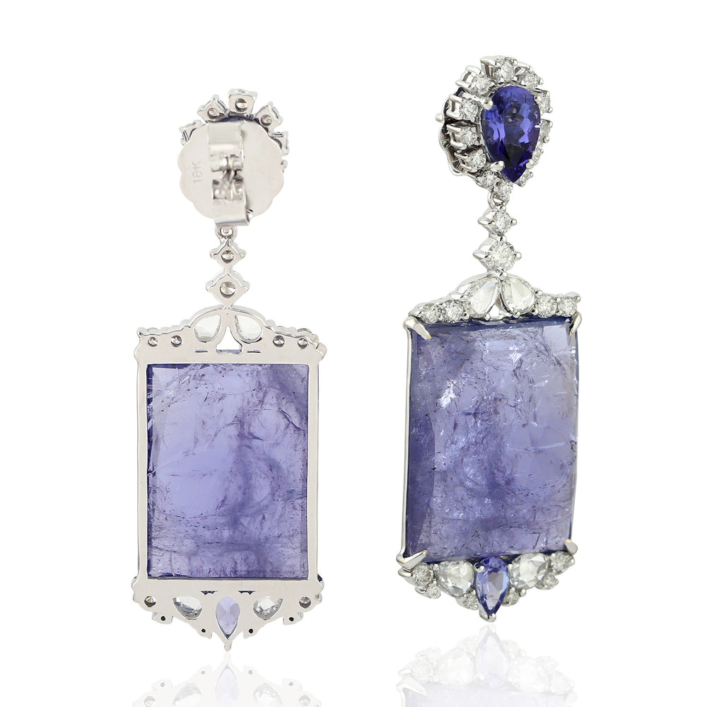 Rectangle Tanzanite Pave Diamond Stunning Danglers For Her In 18k White Gold For Her