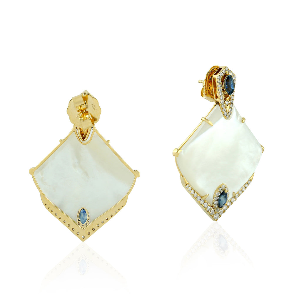 Fancy MOP Marquise Cut Blue Sapphire Pave Diamond Unique Dangler In Gold