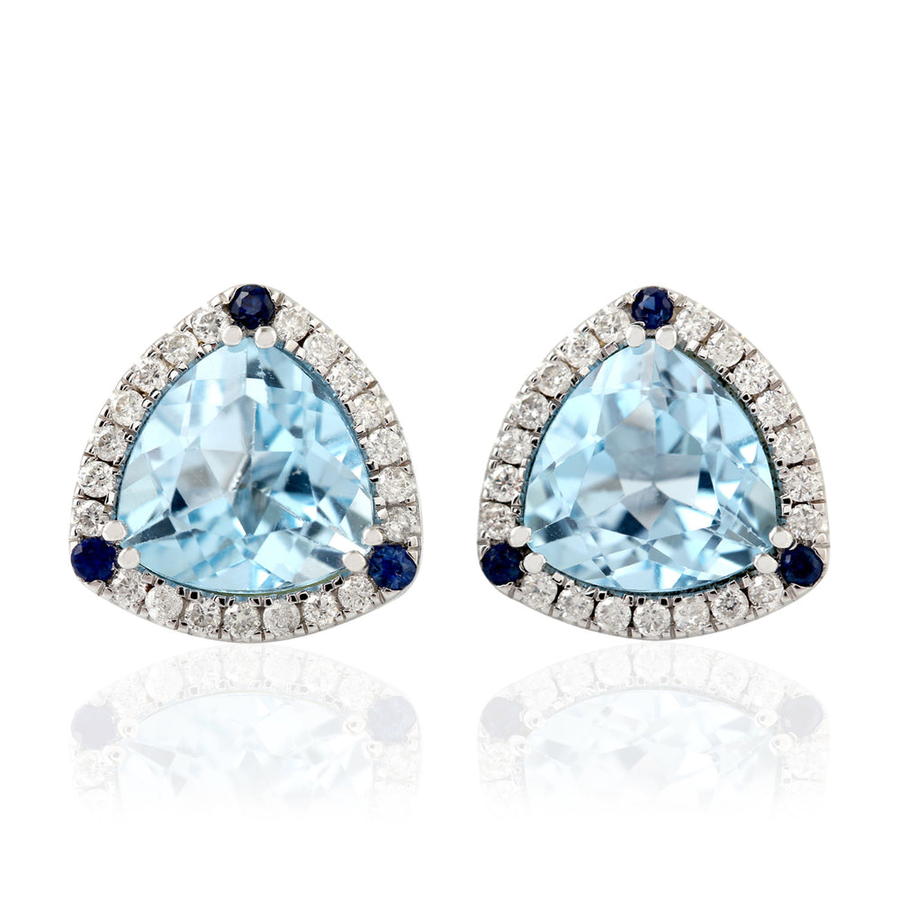 Trillion Topaz Diamond Stud Earrings In 18k White Gold For Her