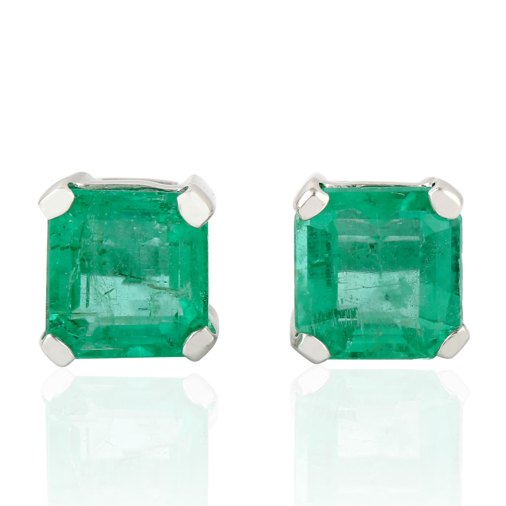 Prong Set Emerald 14k White Gold Daily Wear Stud Earrings For Women