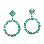 Baguette Emerald Diamond Front Hoop Designer Danglers In 18k White Gold Jewelry