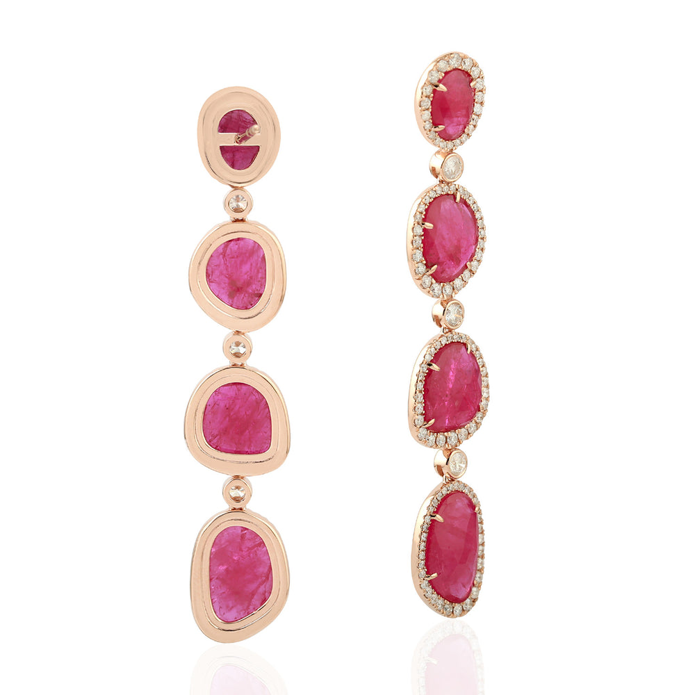 Solid 18k Rose Gold Pave Diamond Ruby Gemstone Drop Earrings Gift For Her Jewelry