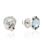 Faceted Blue Topaz Sapphire Diamond 18k White Gold Halo Stud Earrings For Her