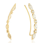 Marquise Cut Diamond In 18k Yellow Gold Designer Ear Climber Earrings