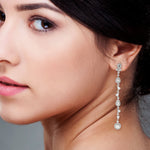 Pave Diamond 18k White Gold Sleek Design Long Drop Earrings For Women