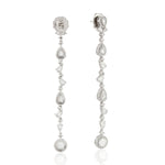 Pave Diamond 18k White Gold Sleek Design Long Drop Earrings For Women