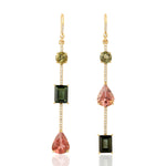 Pear Cut Tourmaline Diamond 18k Yellow Gold Hook Mismatch Danglers For Gift