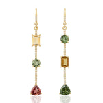 Octagon Trillion Multi Tourmaline Pave Diamond Beautiful Earrings 18K Yellow Gold For Women's