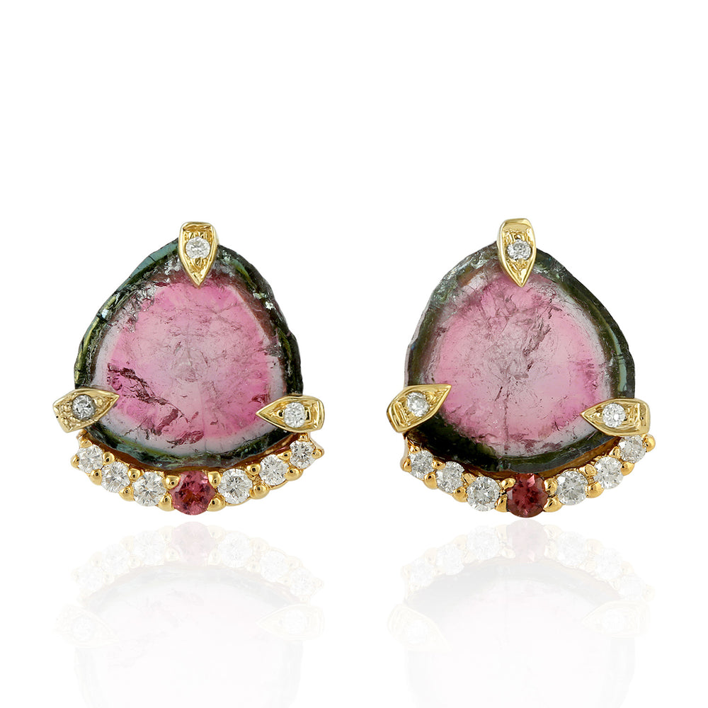 Tourmaline Melon Pink Tourmaline Diamond Prong Set Beautiful Stud Ear Jewelry 18k Gold