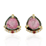 Tourmaline Melon Pink Tourmaline Diamond Prong Set Beautiful Stud Ear Jewelry 18k Gold