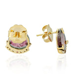 Tourmaline Melon Pink Tourmaline Diamond Prong Set Beautiful Stud Ear Jewelry 18k Gold