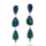 Micro Pave Diamond Emerald Opal Doublet Solid White Gold Drop Danglers For Women Jewelry