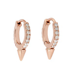 Micro Pave Diamond 18K Rose Gold Spike Shape Huggies Earrings For Her