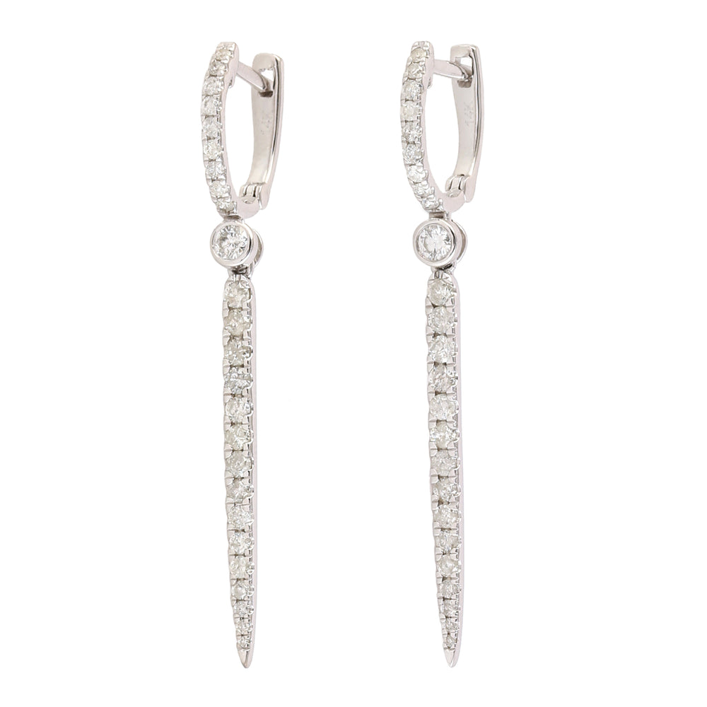 Natural Diamond Micro Pave 14K White Gold Spike Earrings Gifts For Girl's