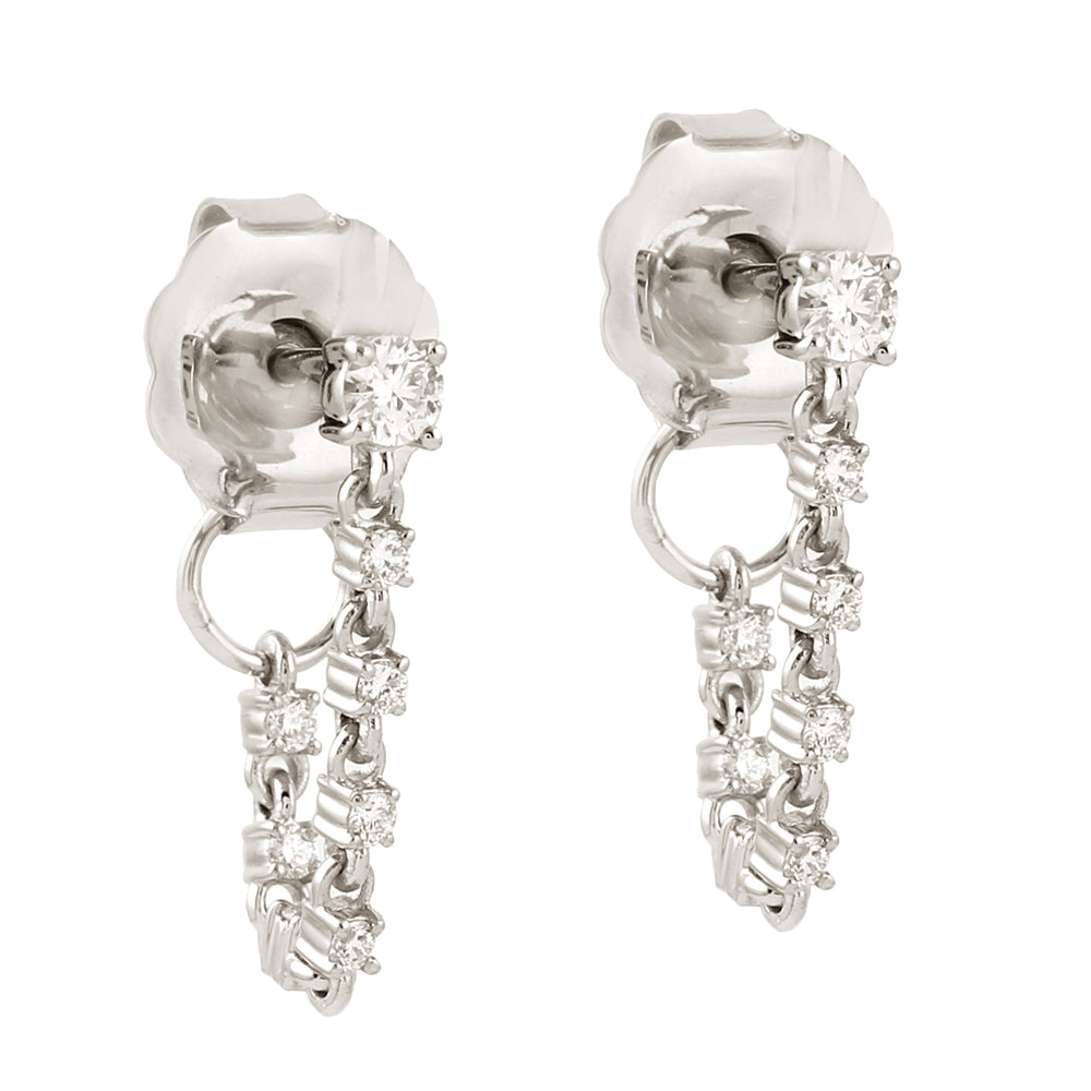 14K White Gold Pave Diamond Chain Ear Threader Earrings For Birthday Gifts