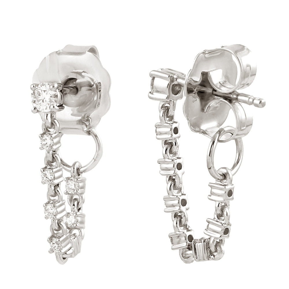 14K White Gold Pave Diamond Chain Ear Threader Earrings For Birthday Gifts