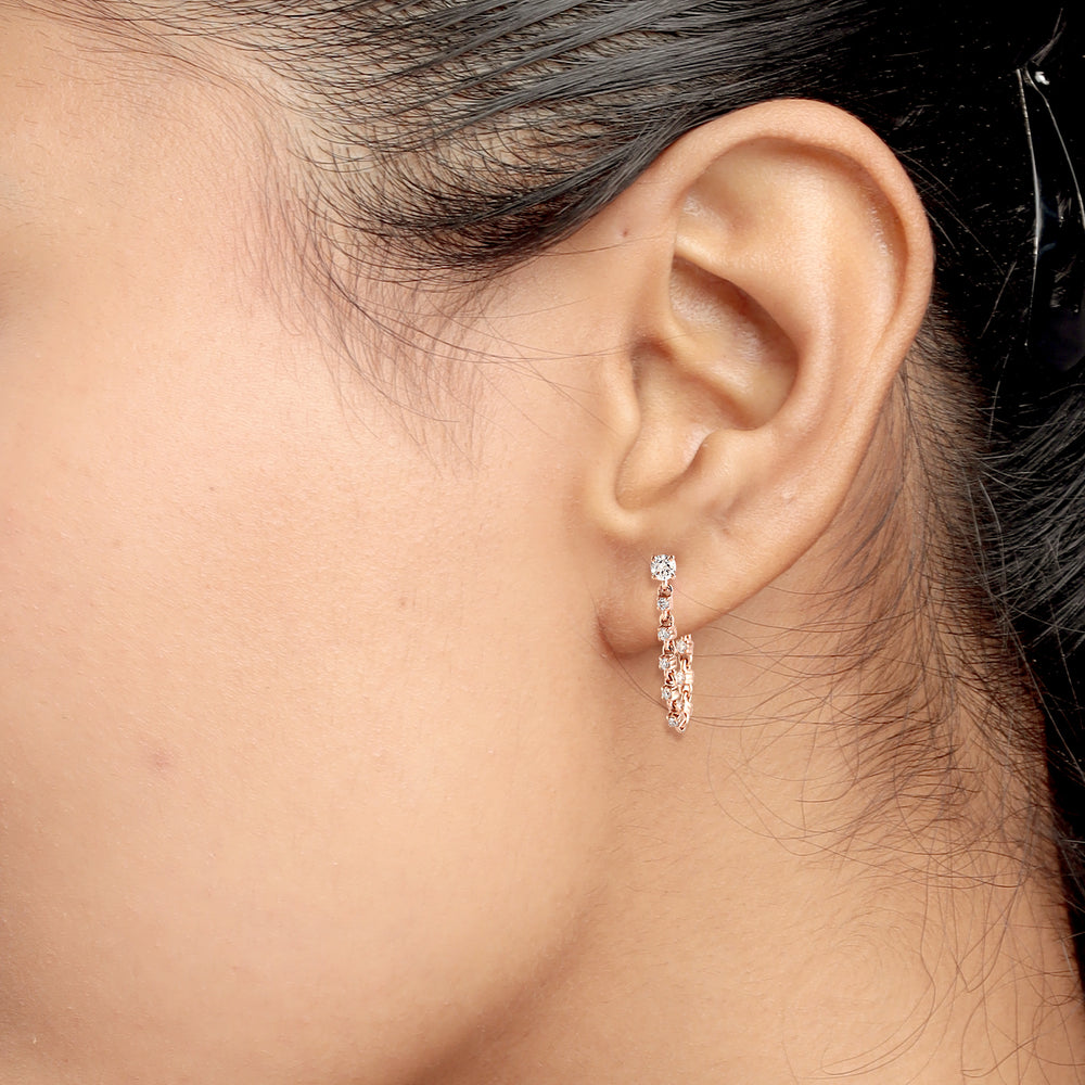 14K Rose Gold Beautiful Ear Thread Earrings Prong Diamond Jewelry