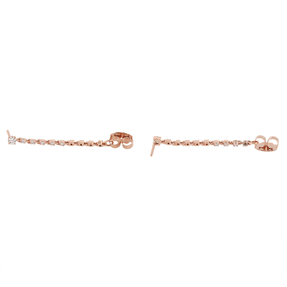 14K Rose Gold Beautiful Ear Thread Earrings Prong Diamond Jewelry