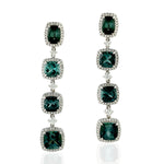 Natural Beautiful Tourmaline Diamond long Drop Earrings In 18k White Gold