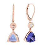 Prong Set 18k Rose Gold Trillion Tanzanite Pave Diamond Drop Danglers For Gift