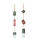 Baguette Pink Green Tourmaline Pave Diamond 18k Rose Gold Hook Danglers Wedding Gift