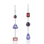 Tanzanite Tourmaline Pave Diamond Long Drop Mismatch 18k White Gold Danglers