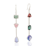 Tanzanite Pink Green Tourmaline Pave Diamond Beautiful Hook Danglers For Women