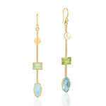 Natural Pearl Topaz Citrine Peridot Multigemstone Diamond Mismatch Danglers In 18k Yellow Gold For Her