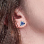 Beautiful Gemstone Tanzanite Pave Diamond Sapphire Trillion Mini Stud Earrings In 18k White Gold Gift