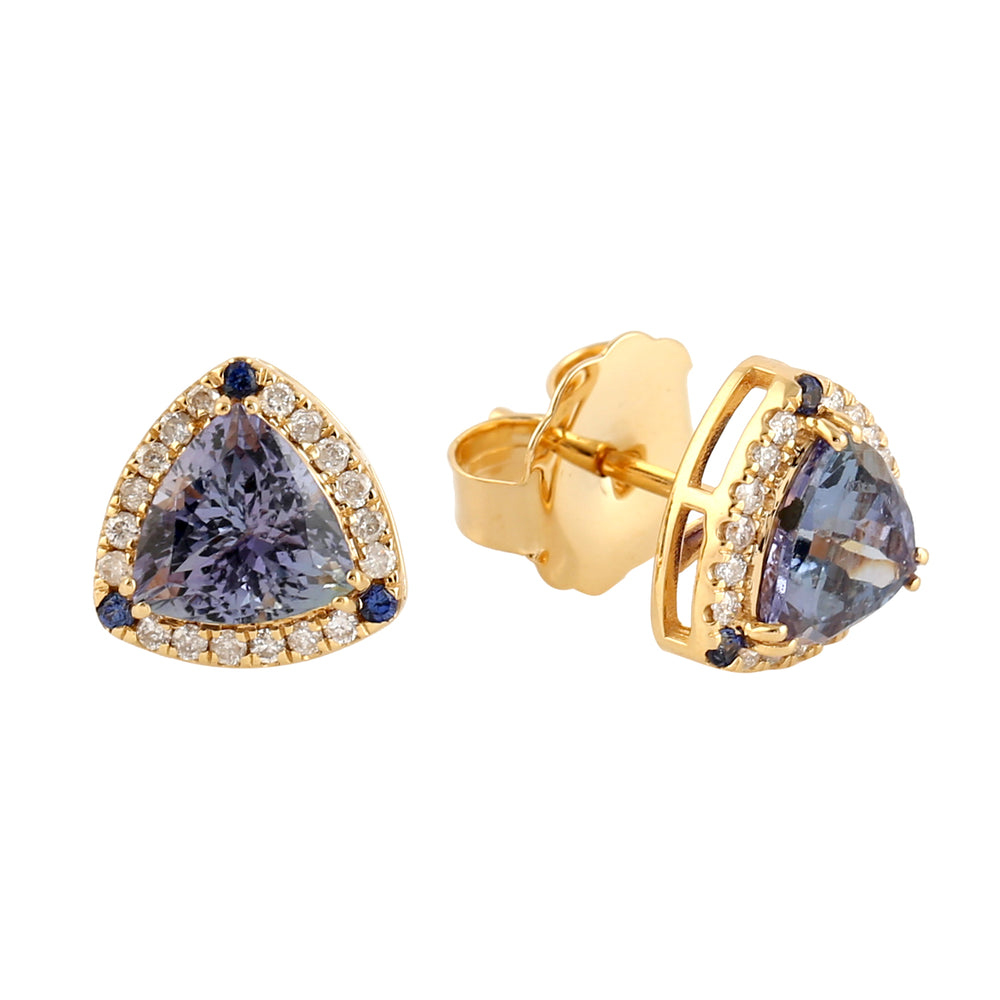 Trillion Tanzanite Sapphire Diamond 18k Beautiful Stud Earrings