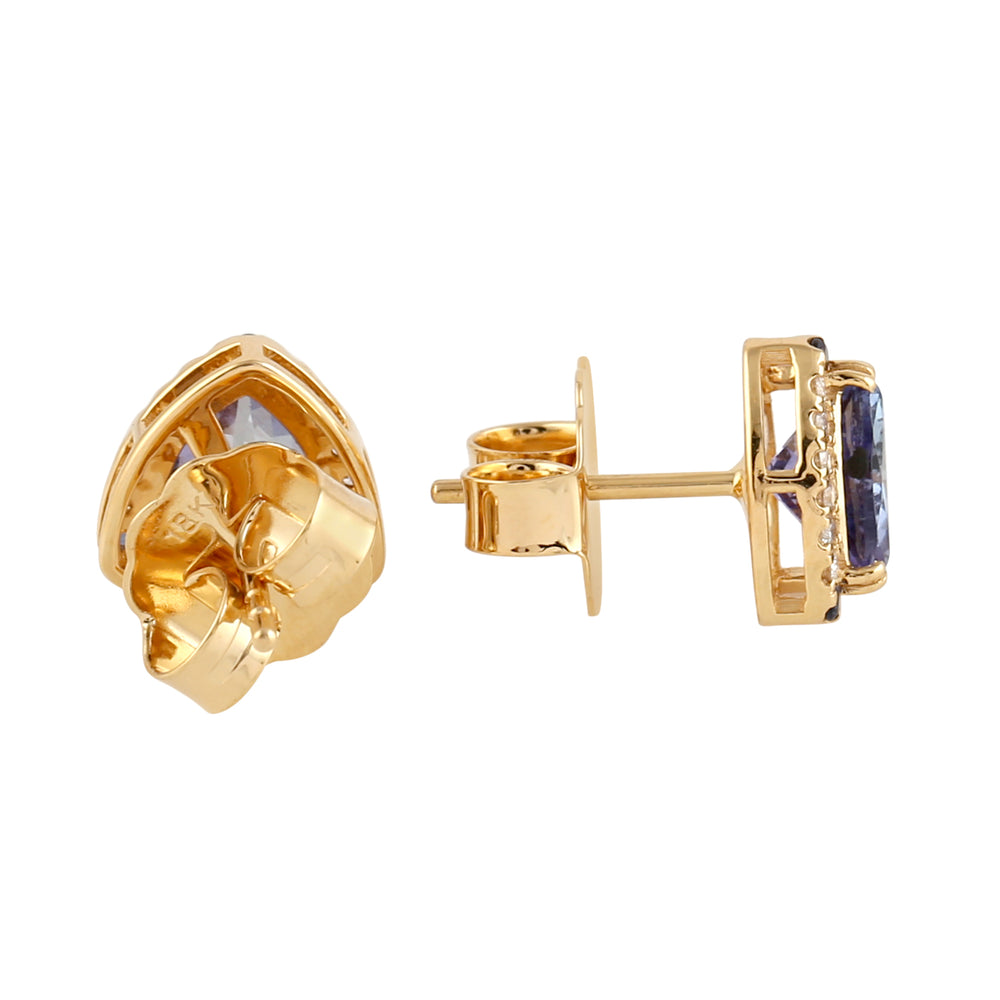 Trillion Tanzanite Sapphire Diamond 18k Beautiful Stud Earrings