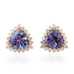 18k Rose Gold Trillion Cut Tanzanite Pave Diamond Stud Earrings