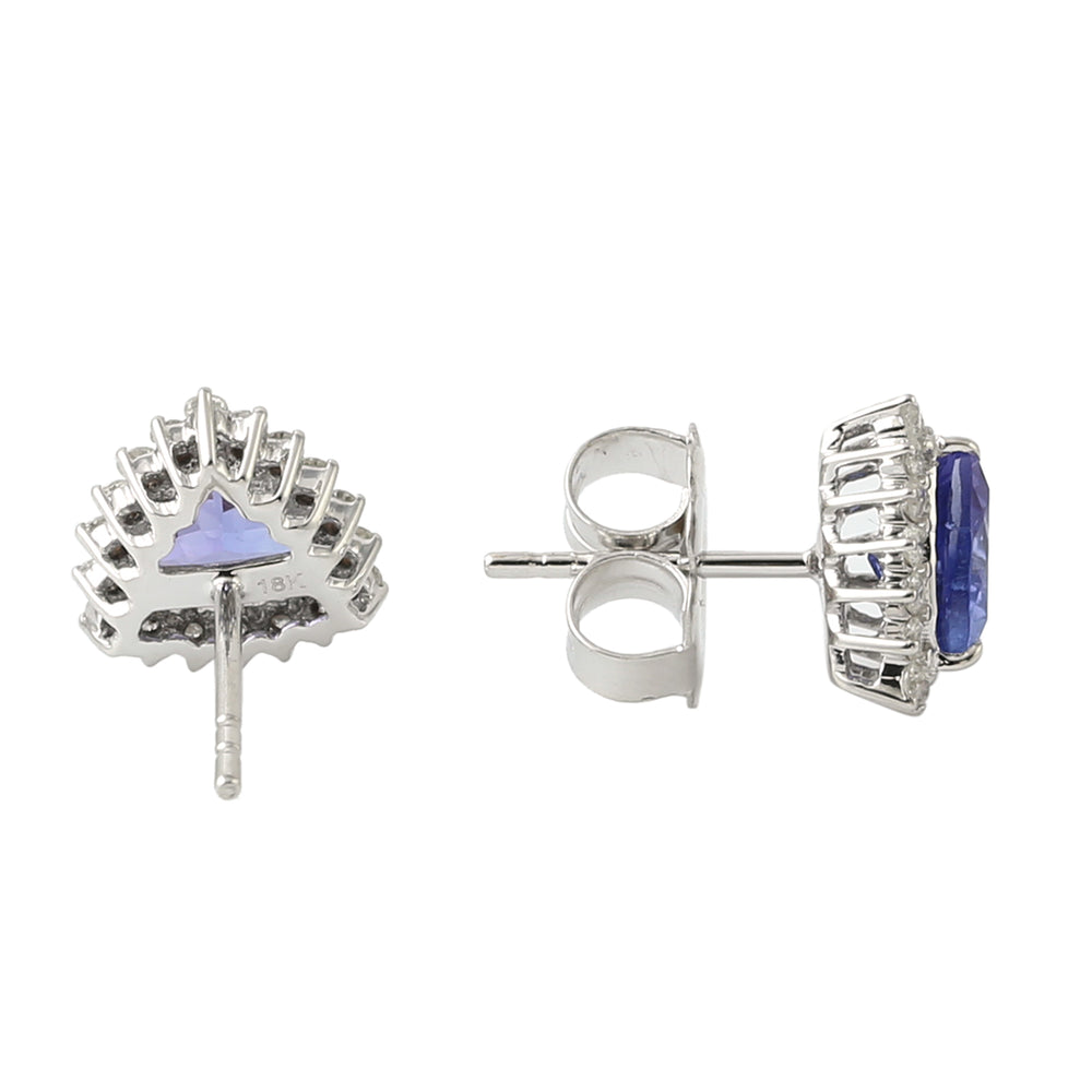 Trillion Tanzanite Pave Diamond Earrings In 18k White Gold For Her