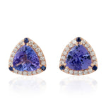 Trillion Blue Tanzanite Blue Sapphire Natural Gem Diamond Stud Earrings 14k Rose Gold