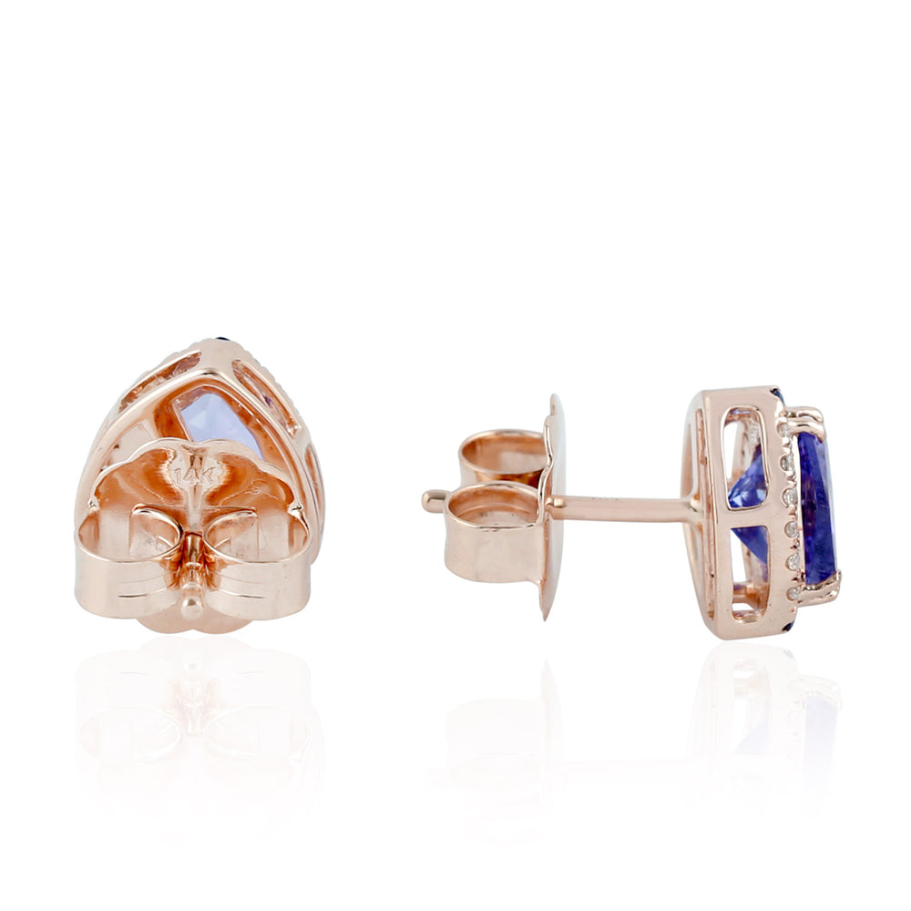 Trillion Blue Tanzanite Blue Sapphire Natural Gem Diamond Stud Earrings 14k Rose Gold