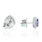 Trillion Faceted Tanzanite Diamond Halo White Gold Stud 14k Gold Jewelry