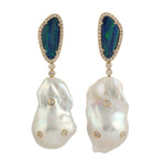 18k Rose Gold Opal Doublet Pearl Dangle Earrings Handmade Jewelry