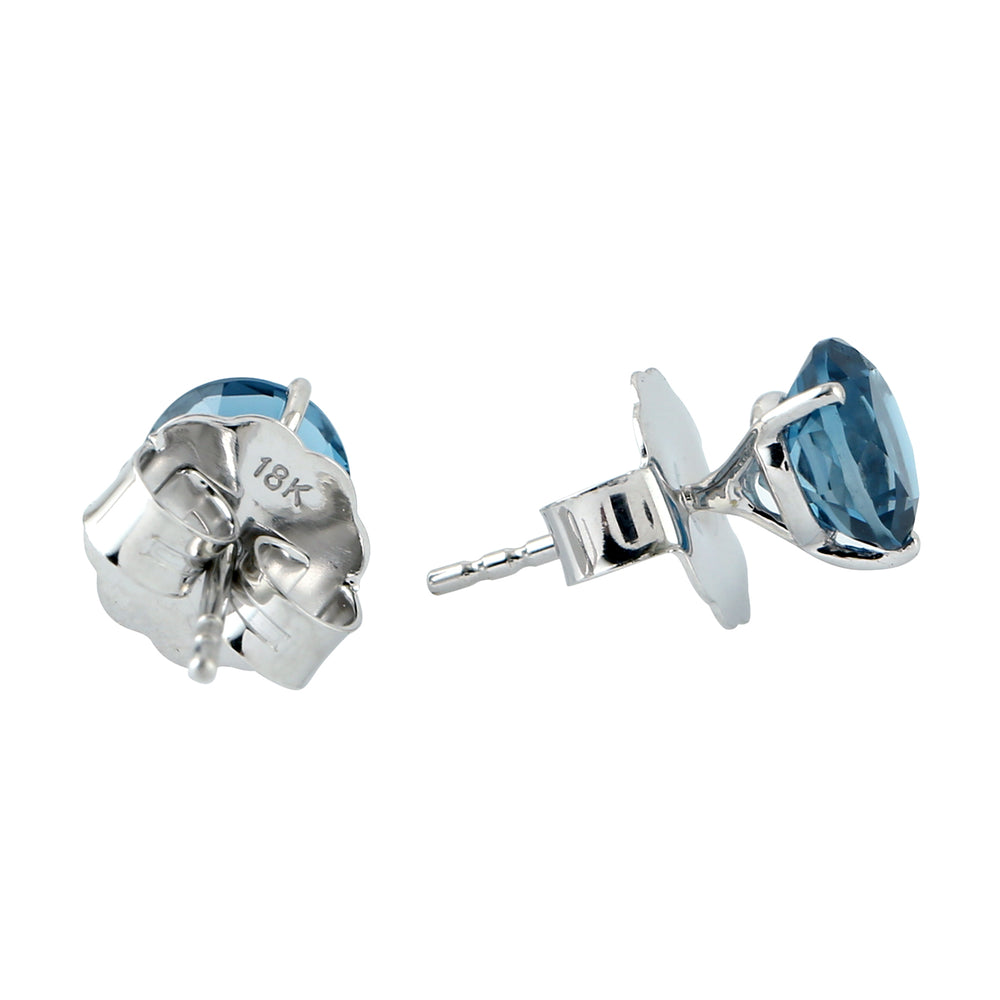 London Blue Topaz Gemstone Stud Earrings In 18k White Gold