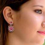 18k Rose Gold Slice Tourmaline Melon Sapphire & Pave Diamond Beautiful Earrings Jewelry