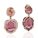 18k Rose Gold Slice Tourmaline Melon Sapphire & Pave Diamond Beautiful Earrings Jewelry